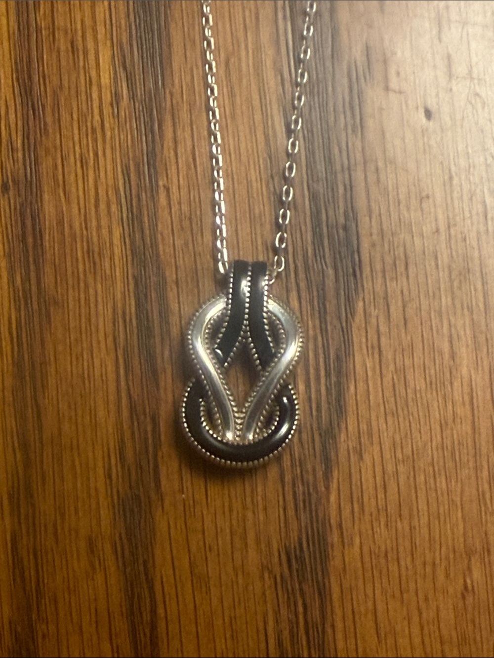 Brighton Sterling Silver plated Black & Silver interlock Knot Pendant Necklace